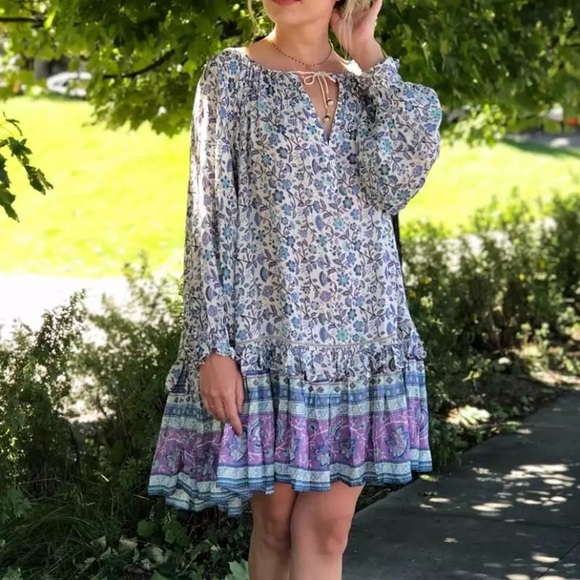 SOLD OUT Purple & Teal Gypsy Boho Festival Floral Dress - Picture 9 of 9